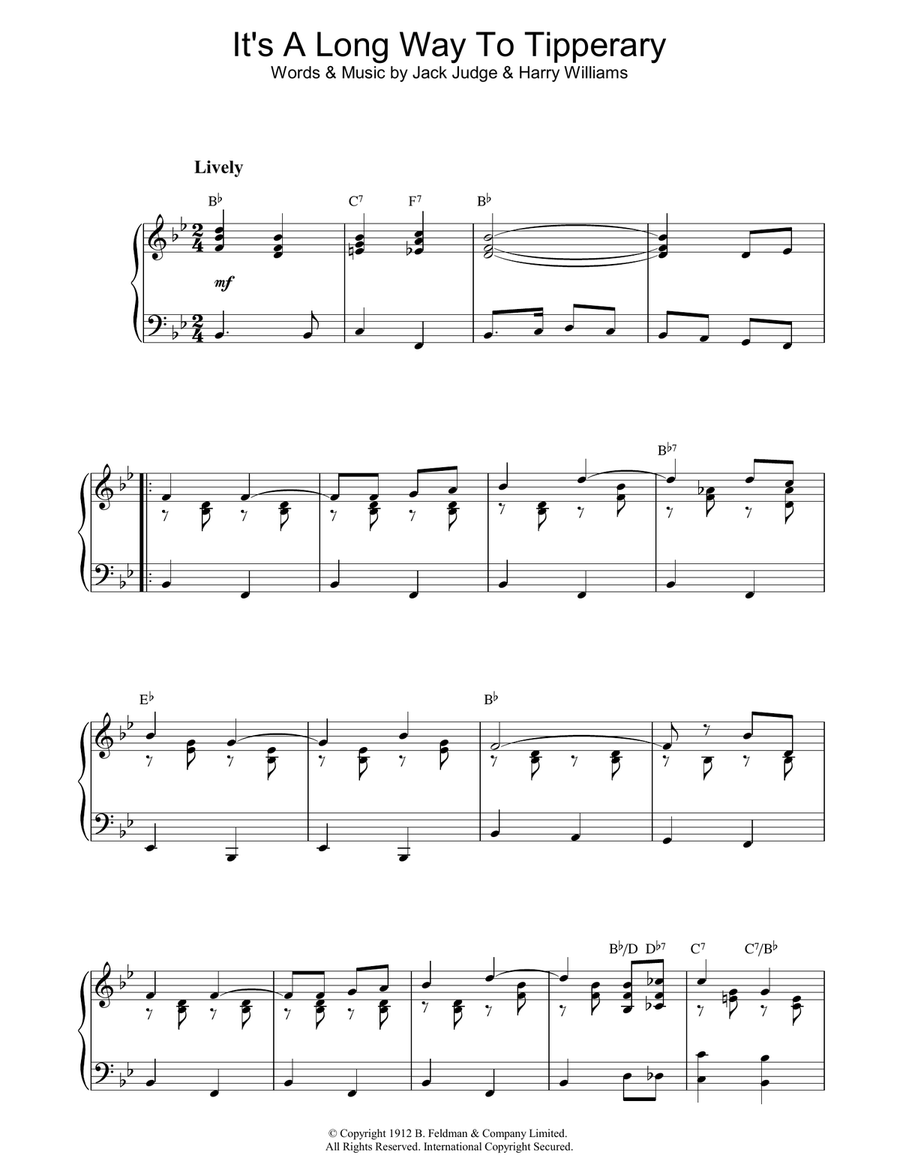 It's A Long Way To Tipperary Piano Solo scores gallery preview page 1