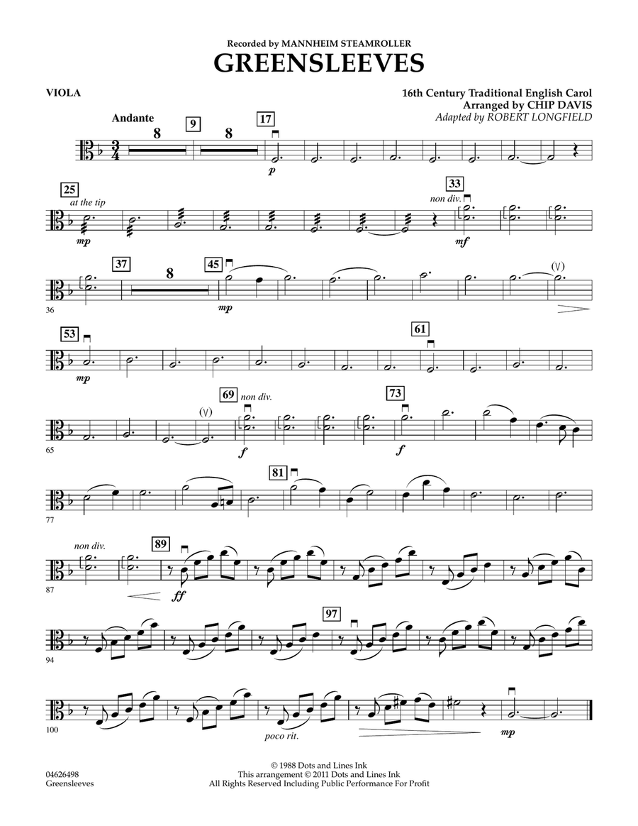 Greensleeves - Viola Orchestra scores gallery preview page 1