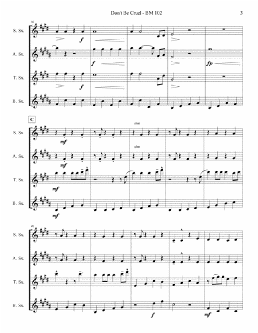 Don't Be Cruel (to A Heart That's True) Woodwind Quartet scores gallery preview page 4