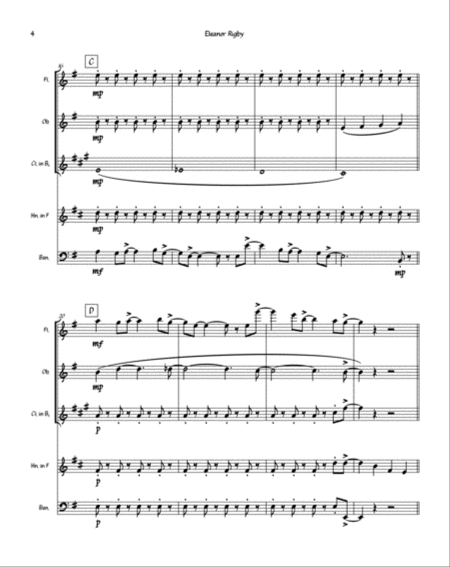 Eleanor Rigby Woodwind Quintet scores gallery preview page 4