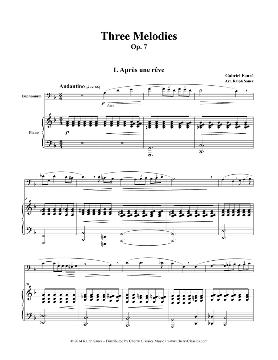 Three Melodies, Op. 7 for Euphonium & Piano Euphonium scores gallery preview page 1