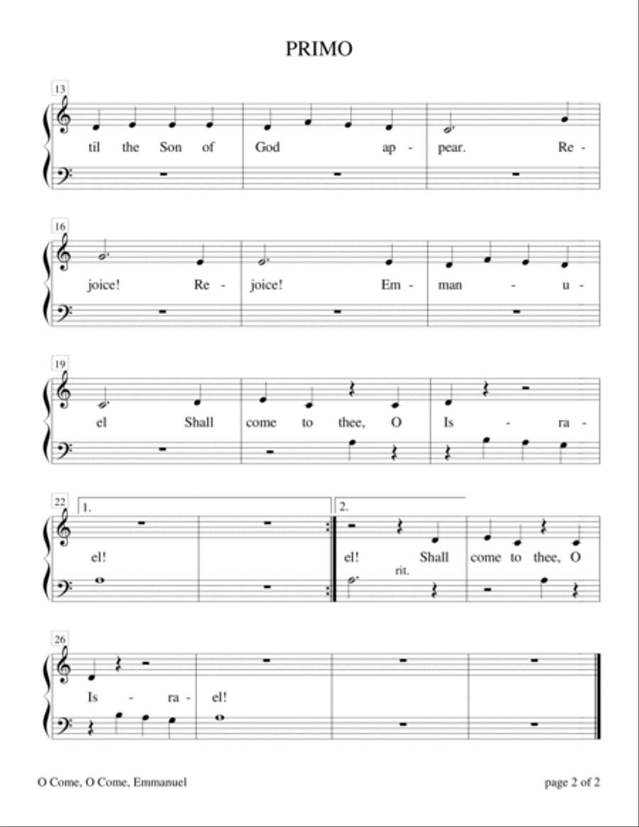O Come, O Come, Emmanuel (Easy Piano Duet; 1 Piano, 4 Hands) Easy Piano scores gallery preview page 3