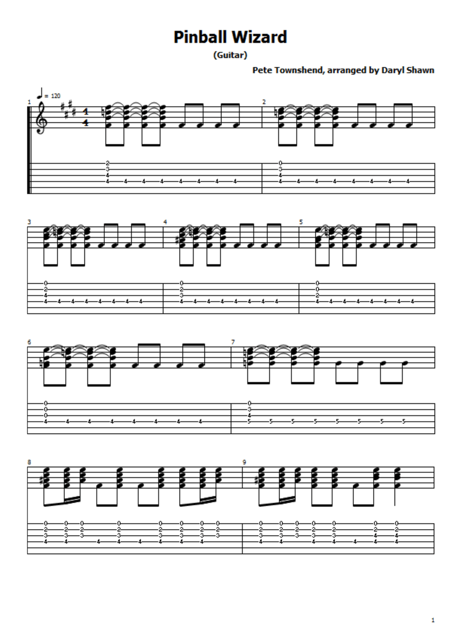 Pinball Wizard Guitar Tablature scores gallery preview page 1