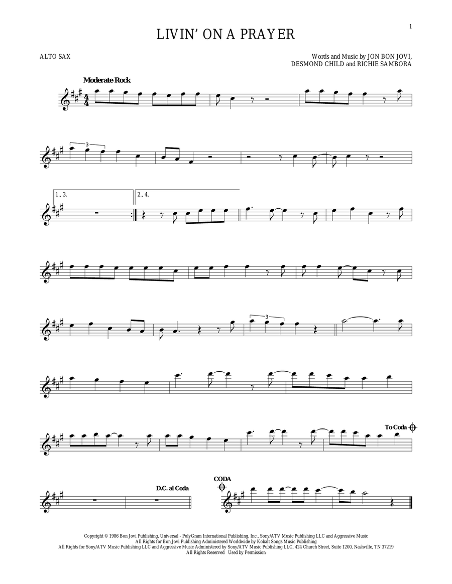 Livin' On A Prayer Alto Saxophone scores gallery preview page 1