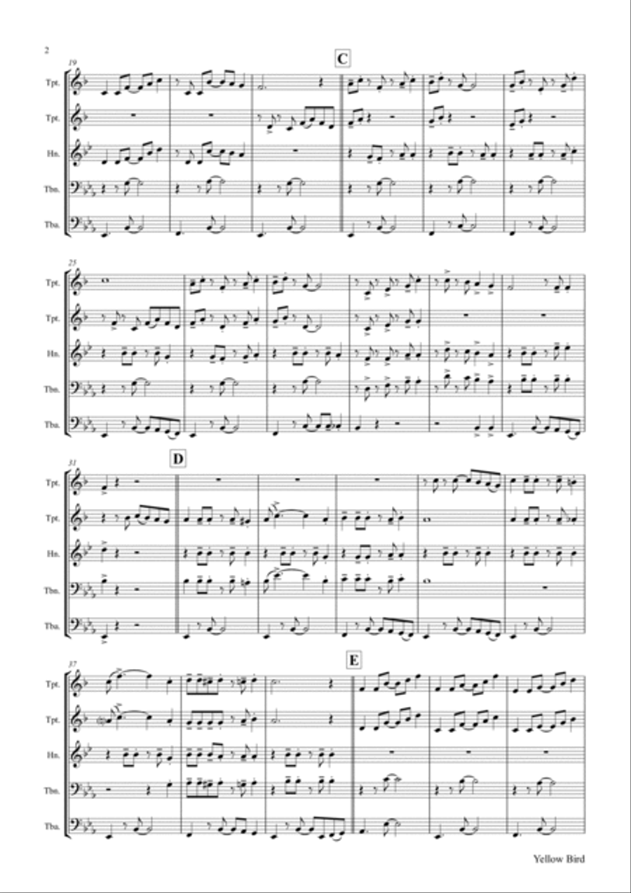 Yellow Bird - Haitian Folk Song - Calypso - Brass Quintet Brass Quintet scores gallery preview page 3