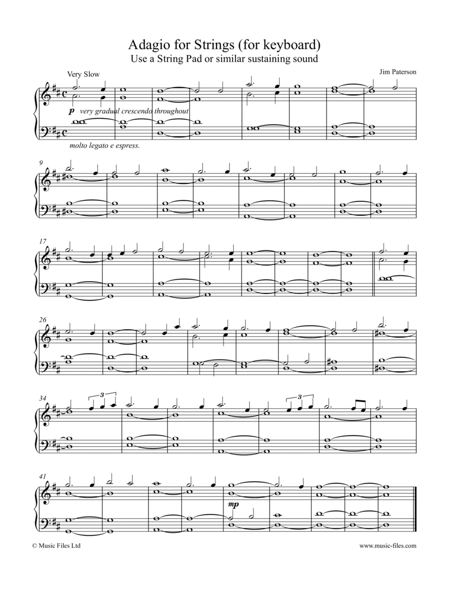 Adagio for Strings (for keyboard) String Orchestra scores gallery preview page 1