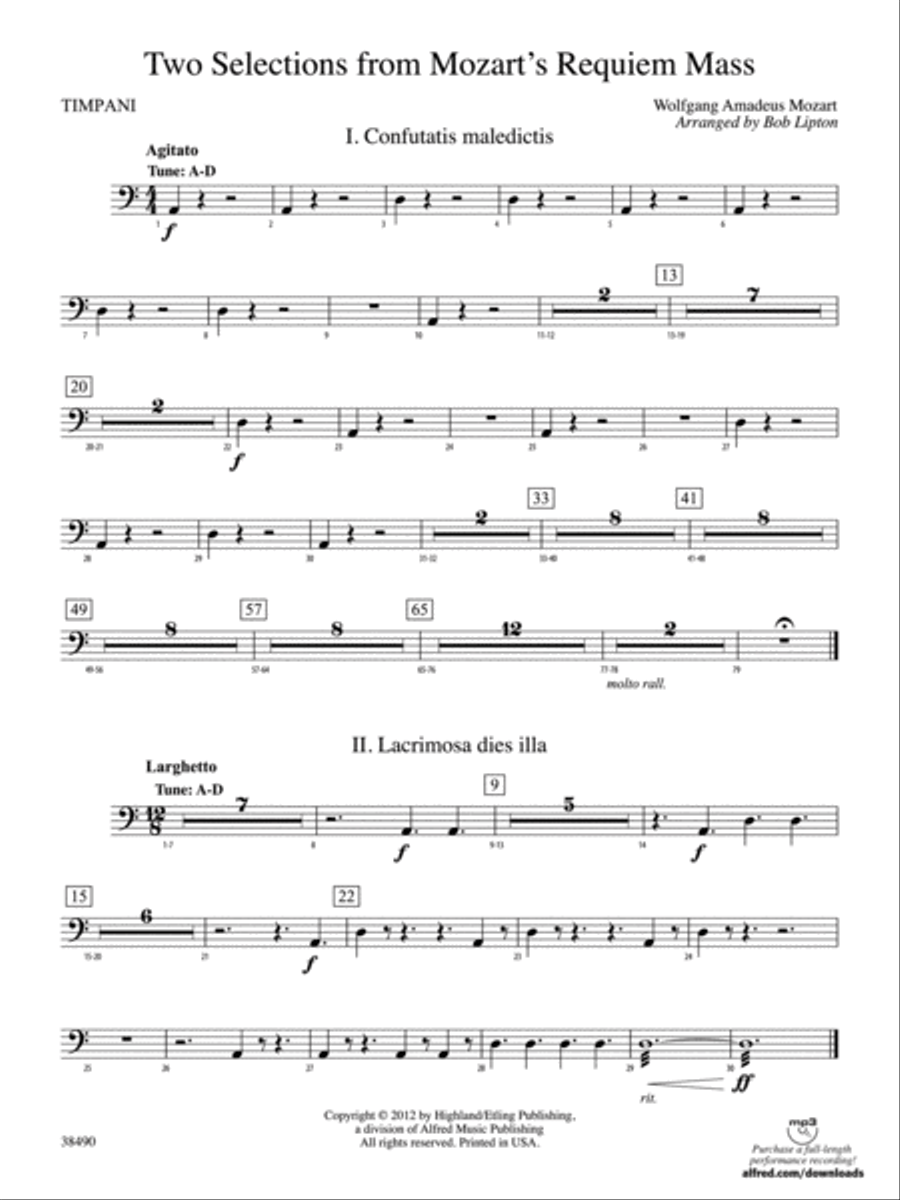 Two Selections from Mozart's Requiem Mass: Timpani String Orchestra scores gallery preview page 1