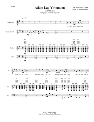 Adam Lay Ybounden - for SATB choir, guitar, trumpet, and cello