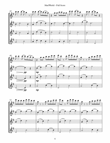 Mad World (for Flute Quartet - Four C Flutes)