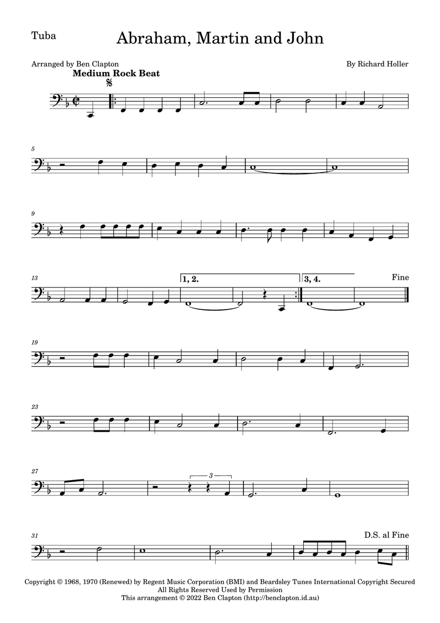 Abraham, Martin And John Abraham, Martin And John Tuba scores gallery preview page 1