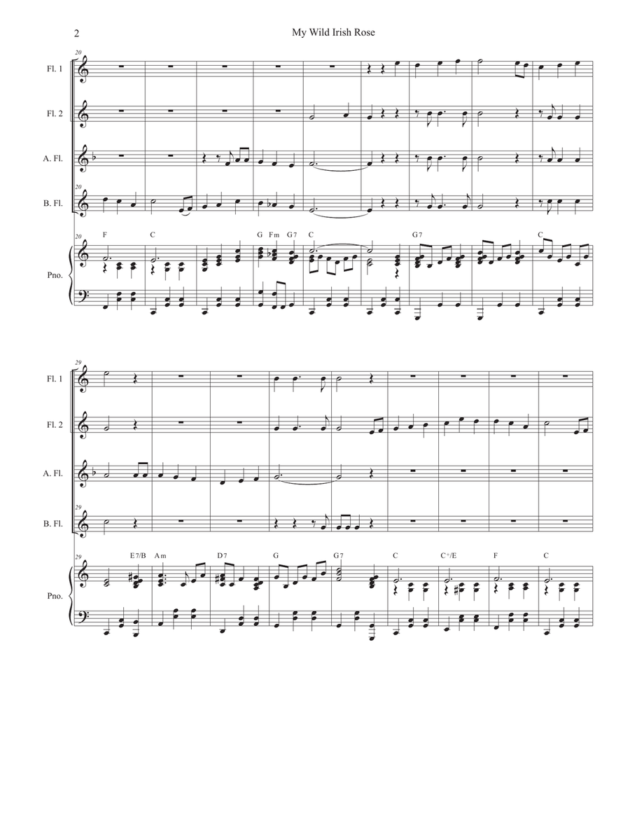 My Wild Irish Rose (Flute Choir and Piano) Flute Choir scores gallery preview page 2