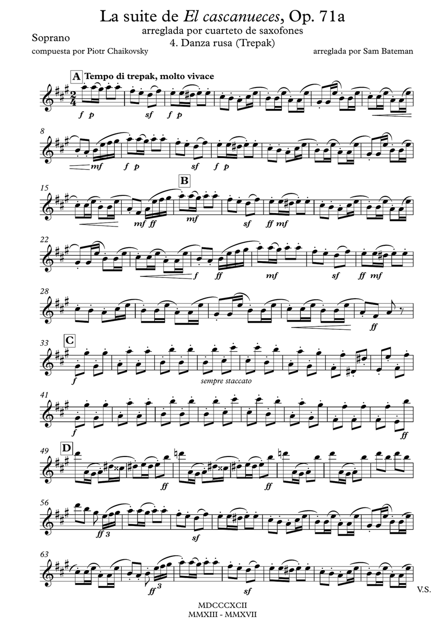 La suite de El cascanueces - 4. Danza rusa (Trepak) Woodwind Quartet scores gallery preview page 6