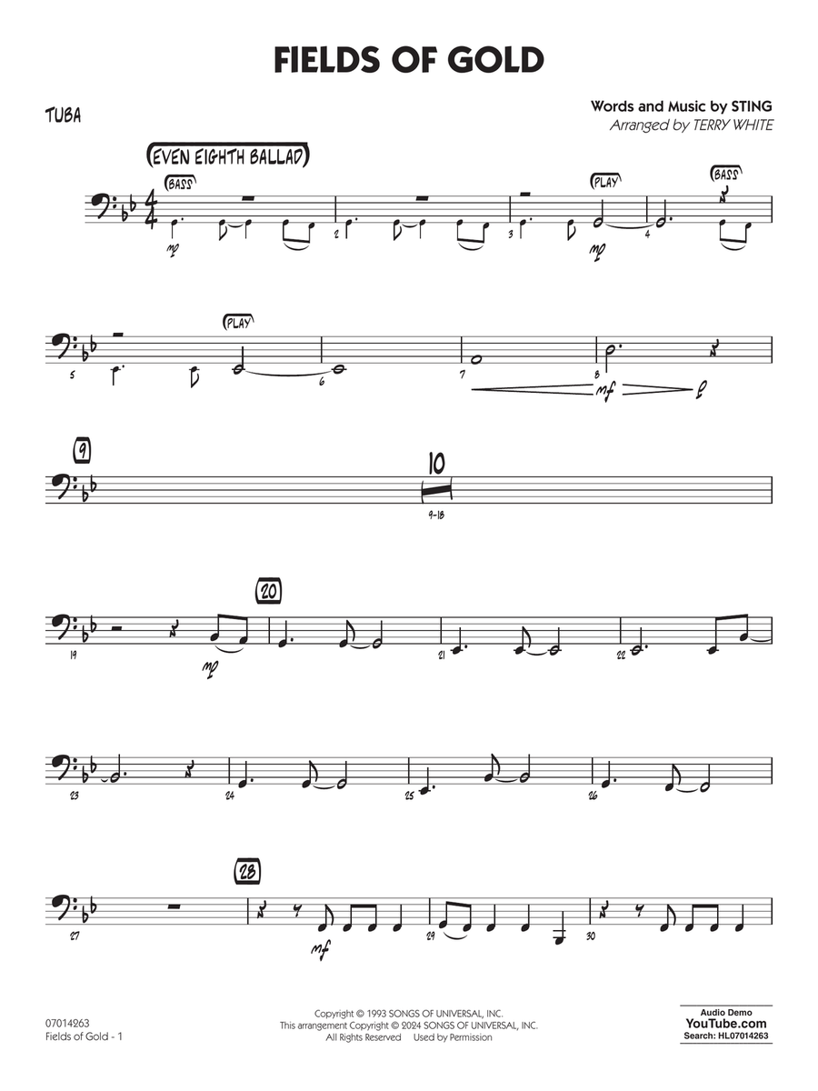 Fields Of Gold (arr. Terry White) - Tuba Jazz Ensemble scores gallery preview page 1