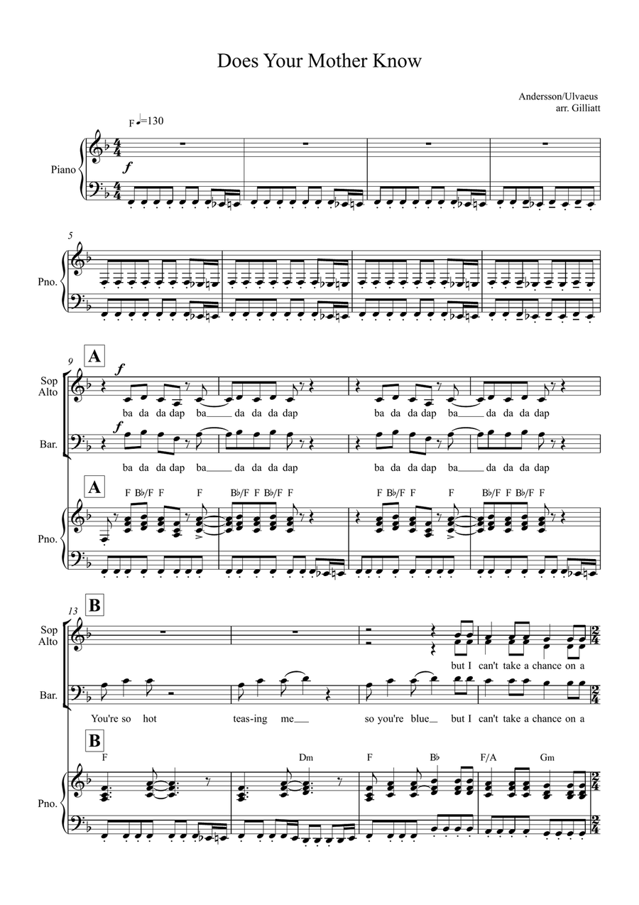 Does Your Mother Know 3-Part scores gallery preview page 1