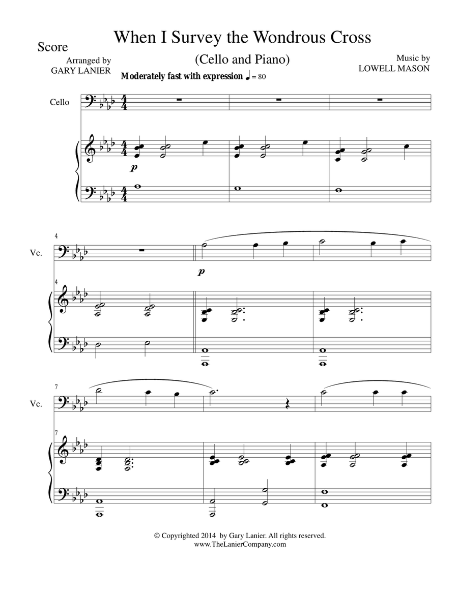 WHEN I SURVEY THE WONDROUS CROSS (Cello/Piano and Cello Part) Piano scores gallery preview page 1