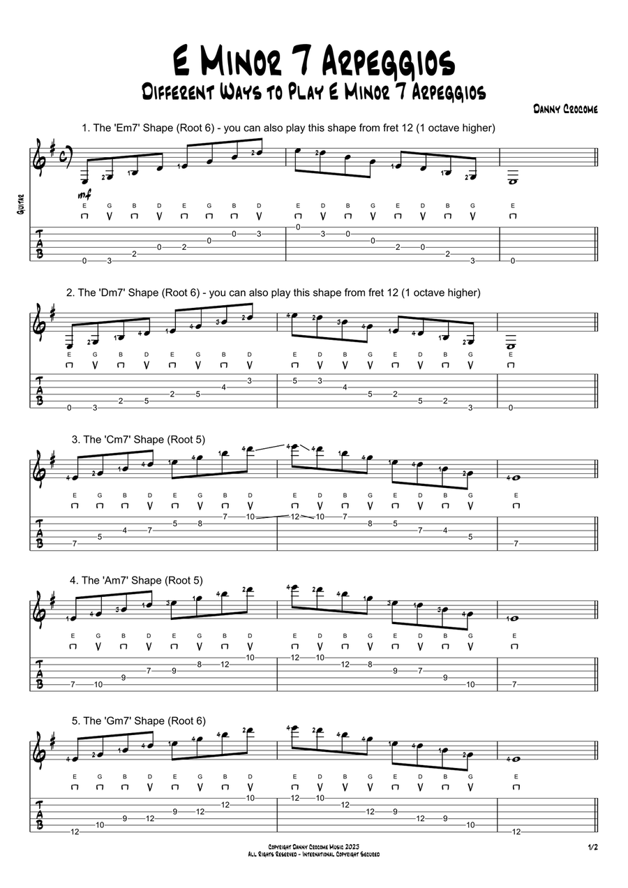 E Minor 7 Arpeggios (5 Ways to Play) Electric Guitar scores gallery preview page 1