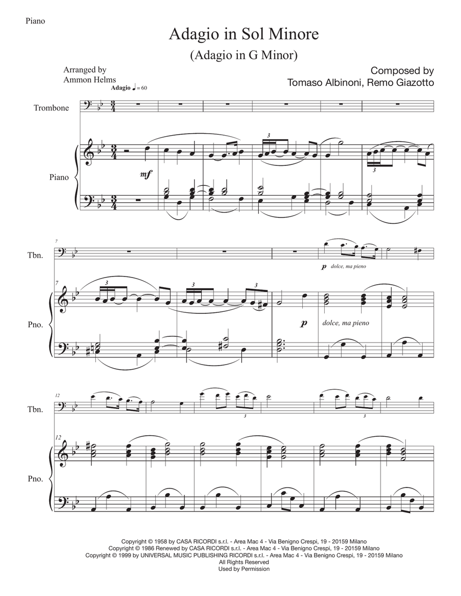 Adagio In Sol Minore (Adagio In G Minor) Piano scores gallery preview page 5