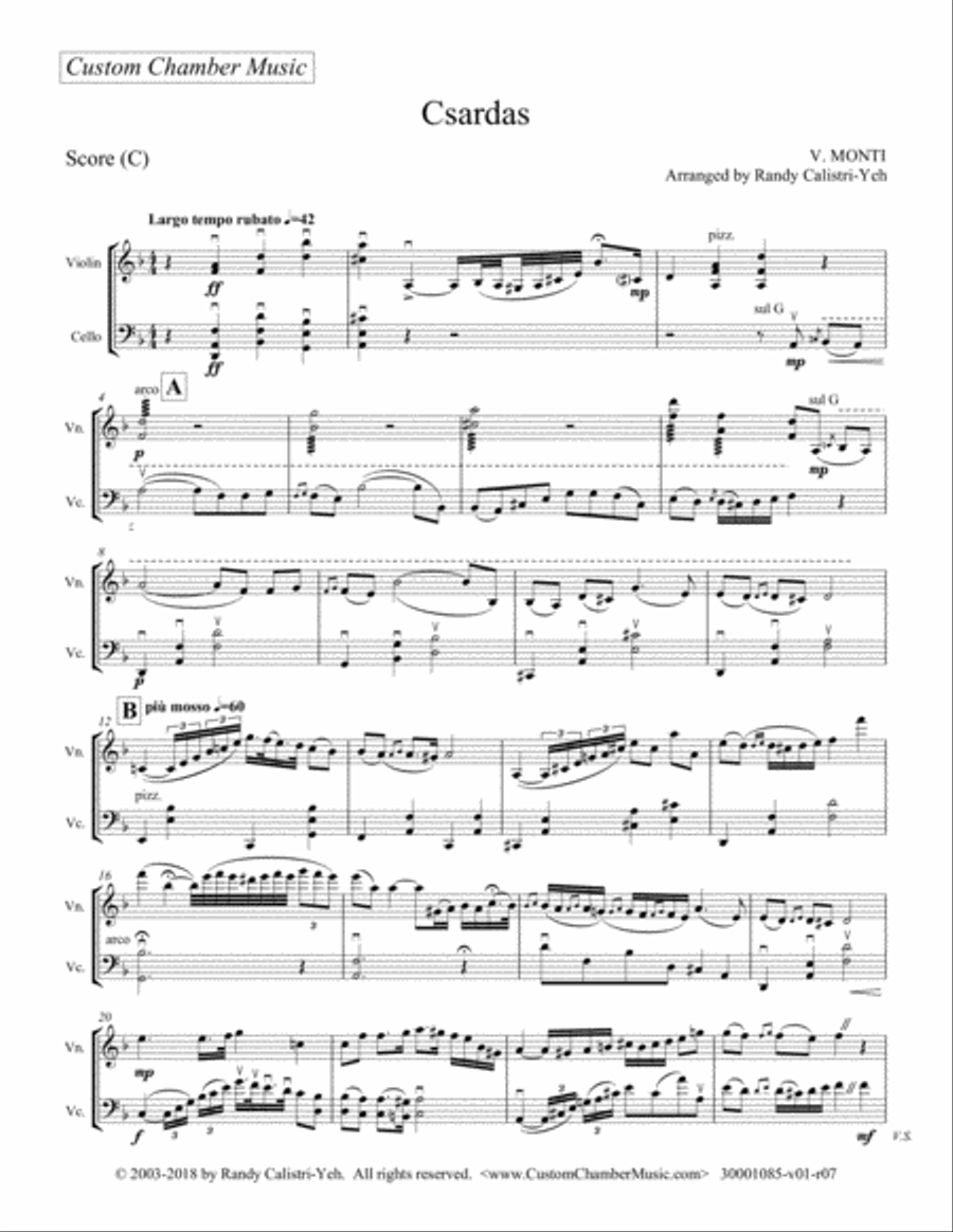 Monti Csardas (Czardas): duet for violin and cello/viola image number null