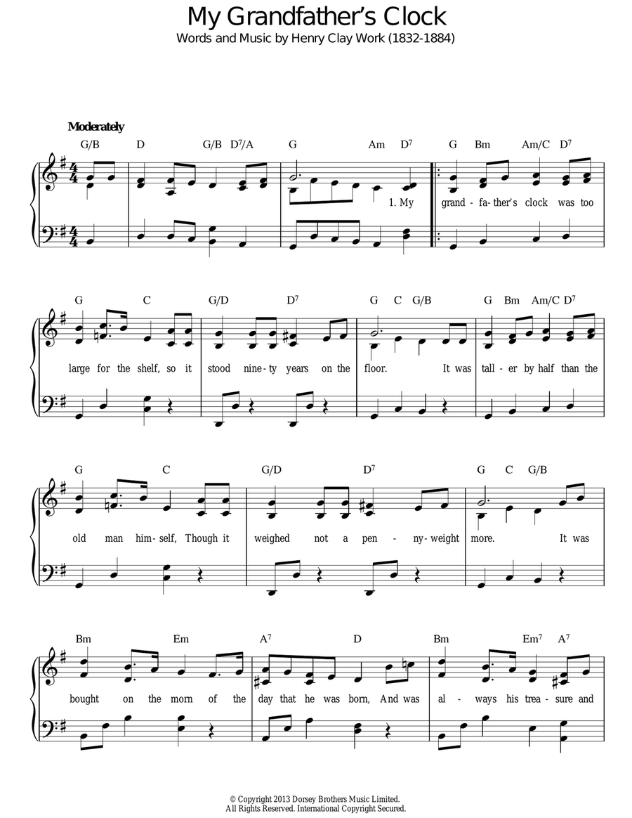 My Grandfather's Clock Piano Solo scores gallery preview page 1