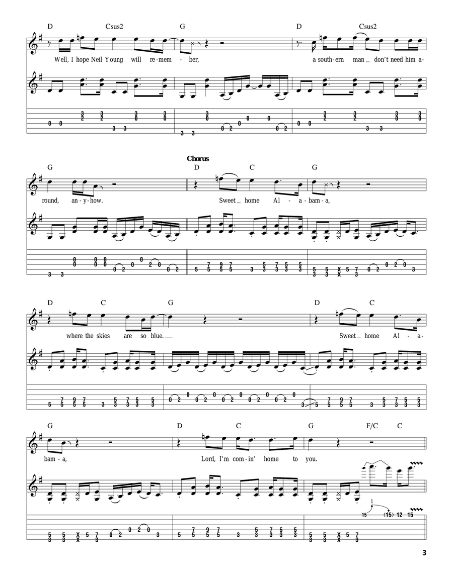 Sweet Home Alabama Acoustic Guitar scores gallery preview page 3