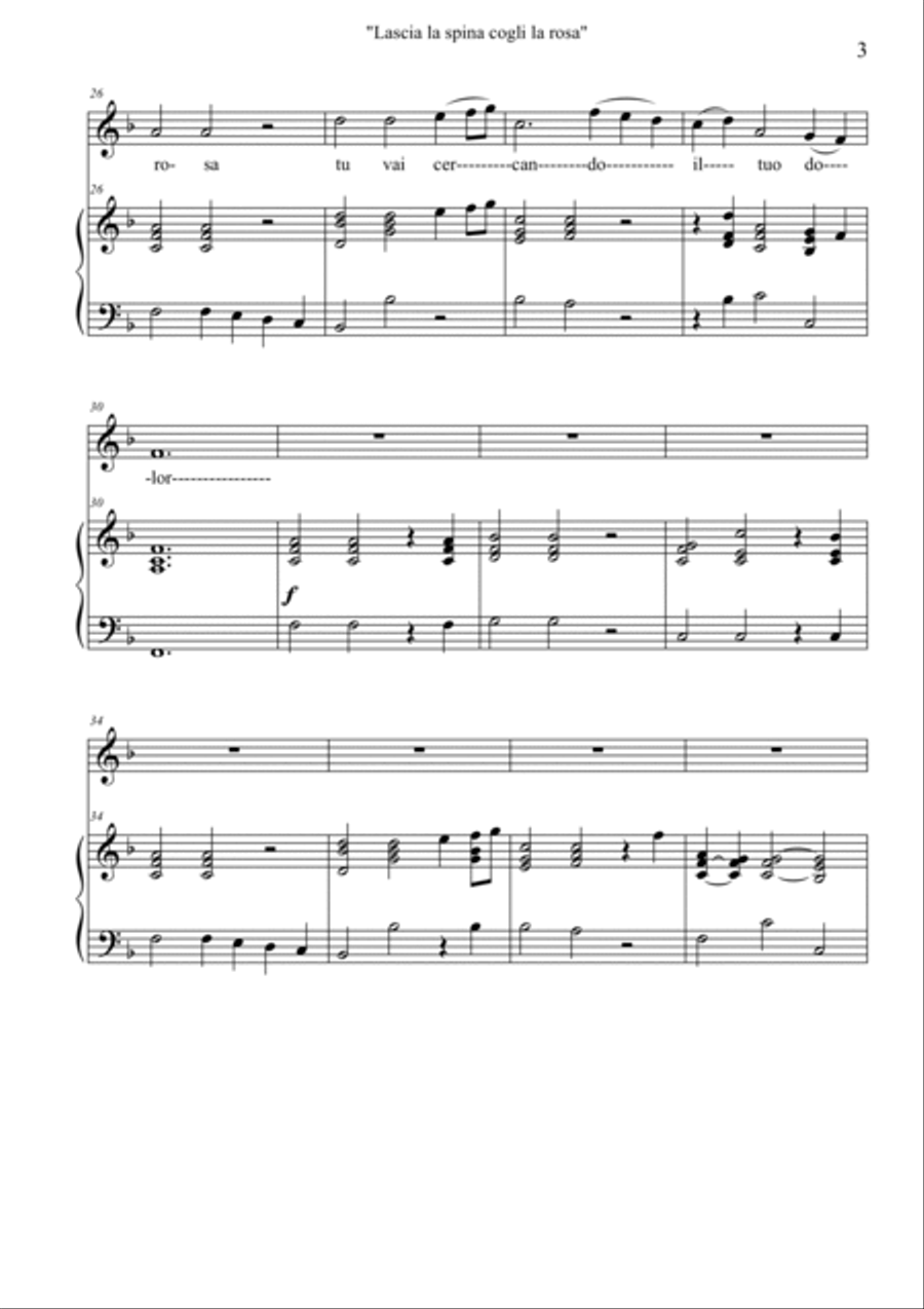 Haendel Lascia la spina, cogli la rosa F major soprano voice and piano Soprano Voice scores gallery preview page 3