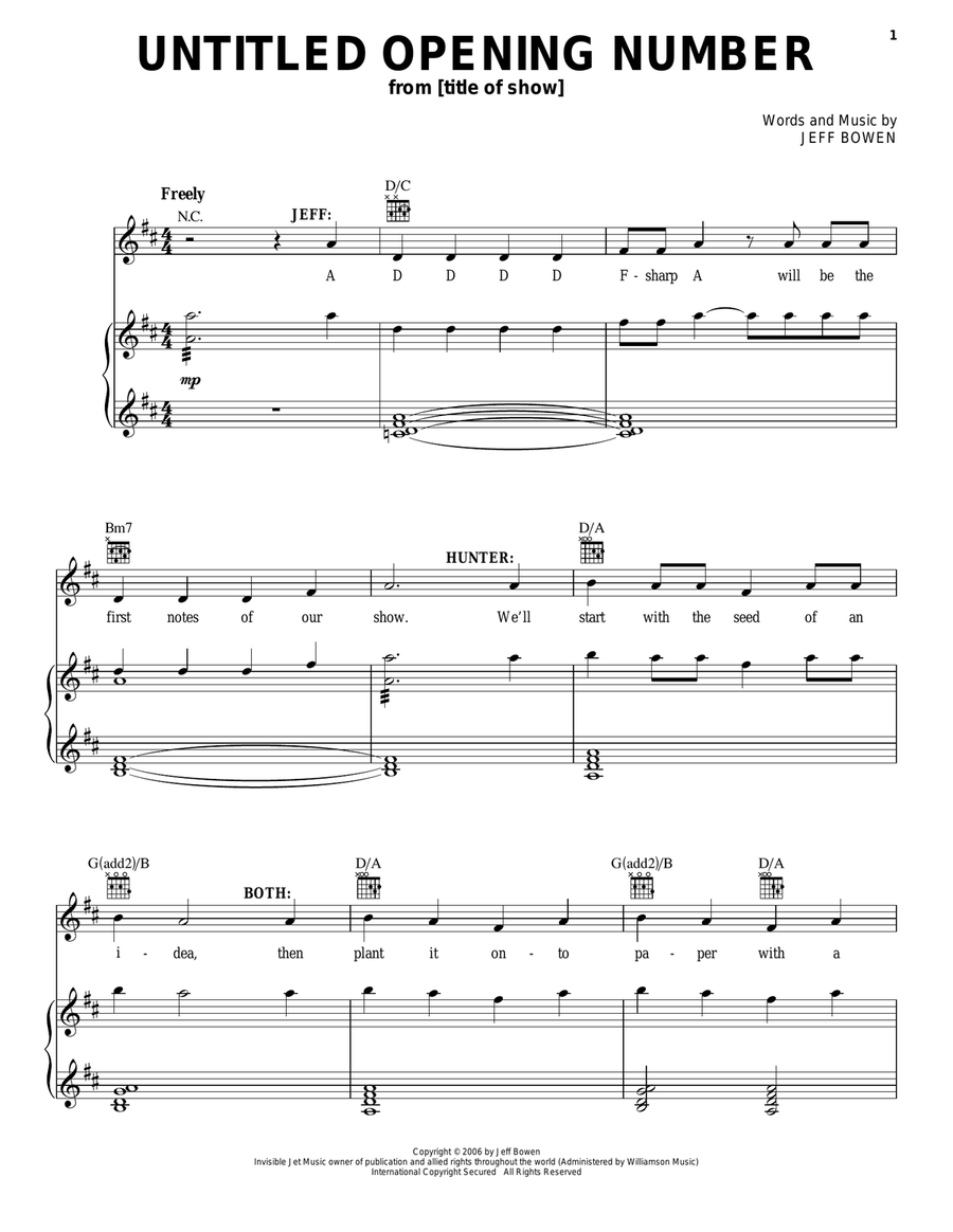 Untitled Opening Number Piano, Vocal, Guitar scores gallery preview page 1