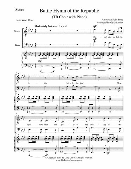 BATTLE HYMN OF THE REPUBLIC (for TB Men's Choir with piano) image number null