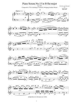 Book cover for Mozart - Piano Sonata No.13 in B flat major K 333 - Complete score