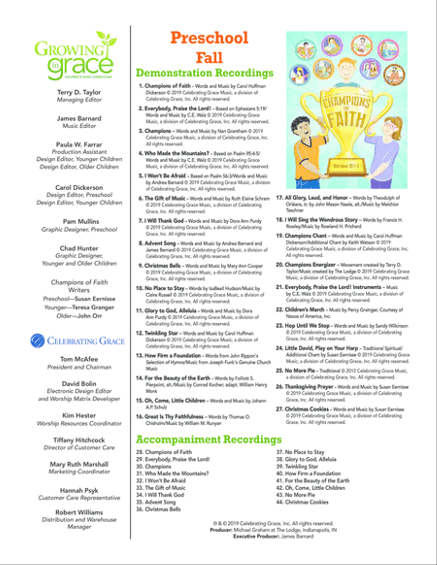 Champions of Faith: Preschool - Fall Unison Choir scores gallery preview page 3