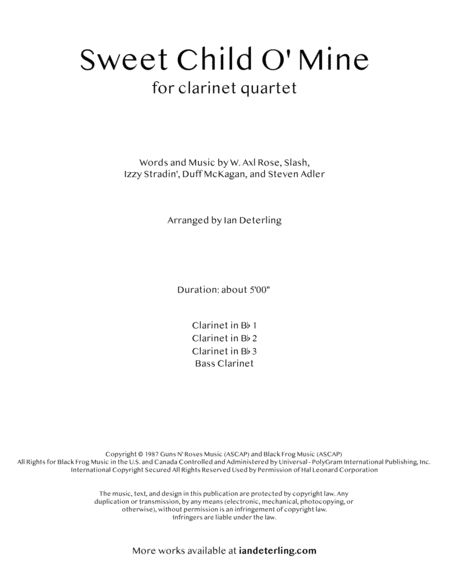 Sweet Child O' Mine for Clarinet Quartet image number null
