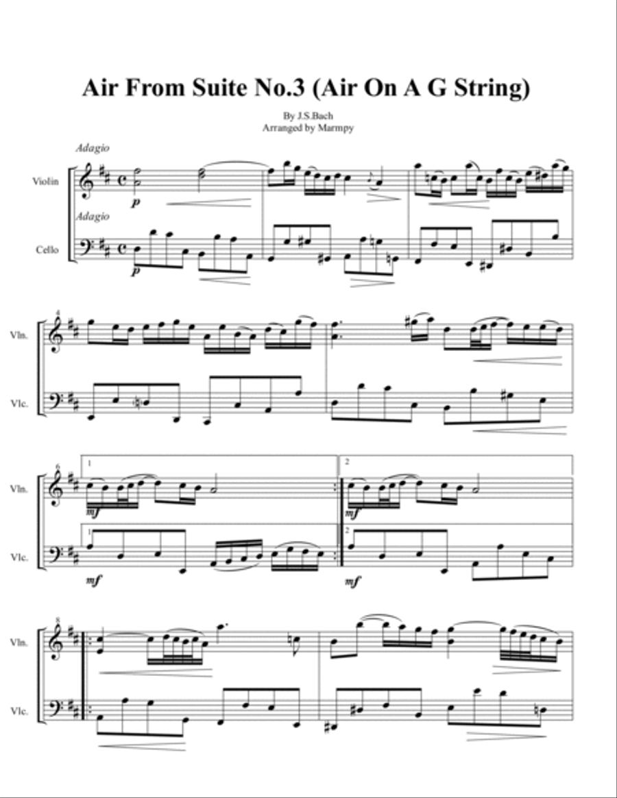Air On A G String by Bach (arranged for String Duet) String Duet scores gallery preview page 2