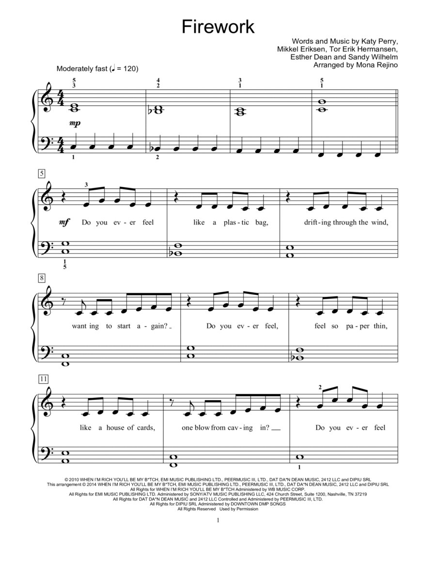 Firework (arr. Mona Rejino) Piano Method scores gallery preview page 1