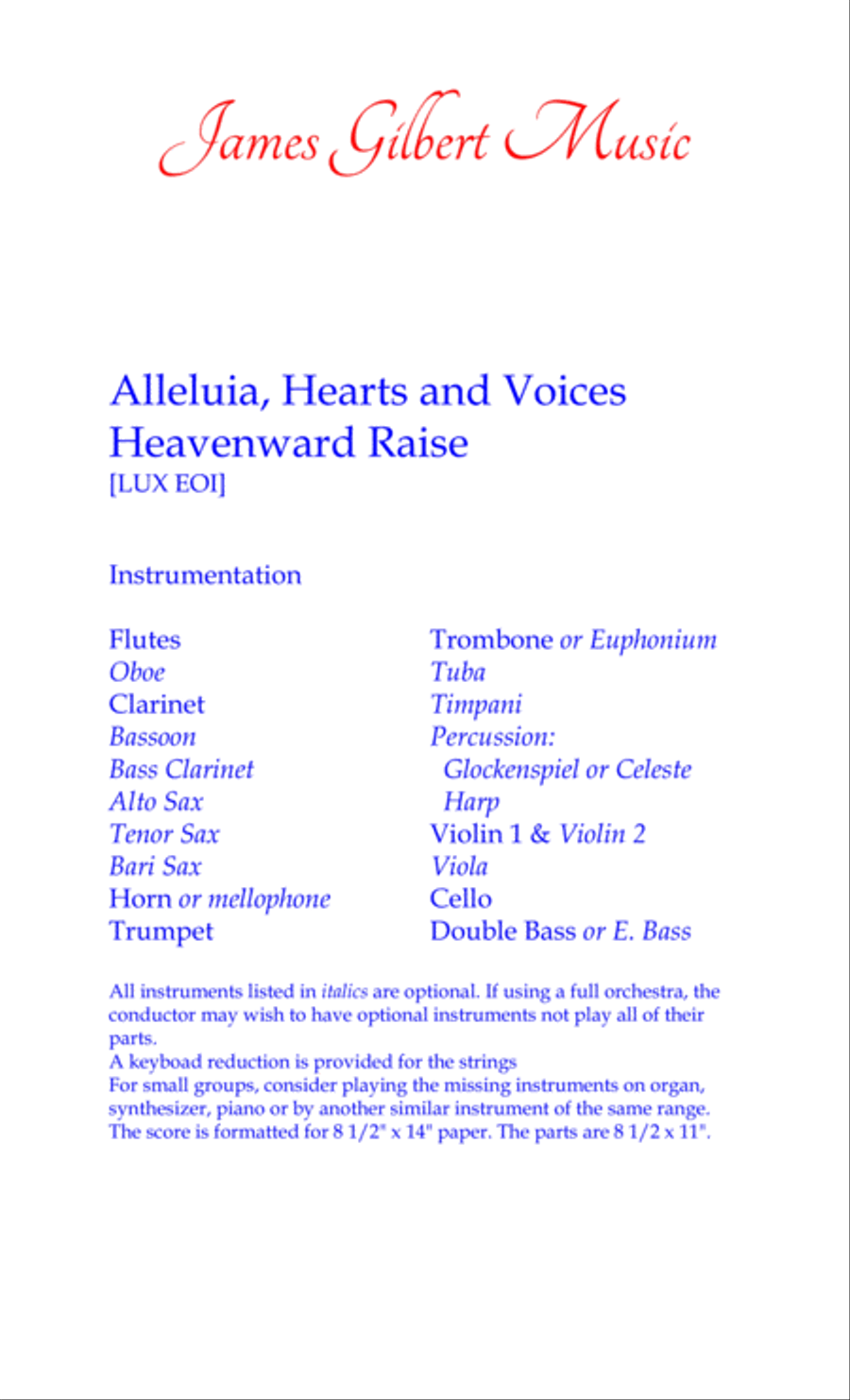 Alleluia, Hearts And Voices Heavenward Raise Full Orchestra scores gallery preview page 1