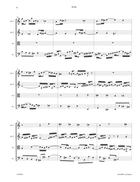 Bach: Fugue in a, BWV 904 arranged for String Quartet image number null