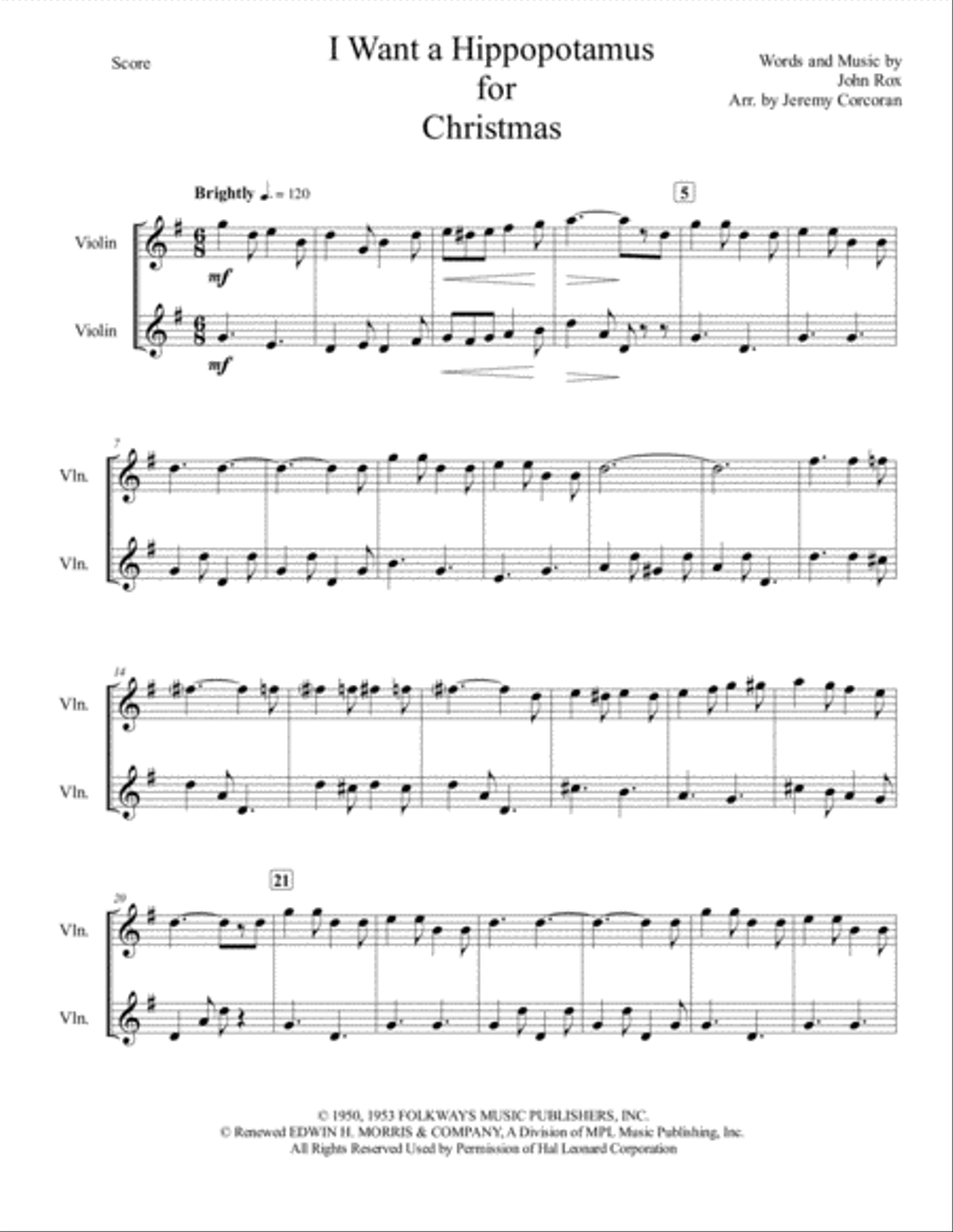I Want A Hippopotamus For Christmas (Hippo The Hero) String Duet scores gallery preview page 2