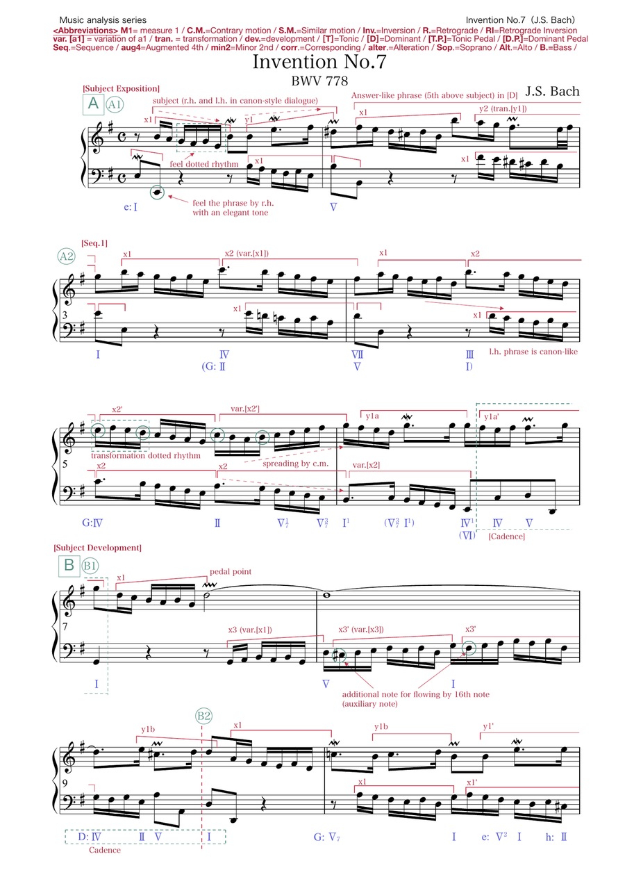 Bach: Two-Part Invention No.7 in E minor BWV 778 (music analysis) Piano Method scores gallery preview page 1