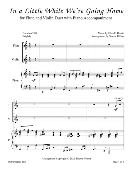 In a Little While We're Going Home (for Flute and Violin Duet with Piano Accompaniment) by Sharon Wilson Flute - Digital Sheet Music