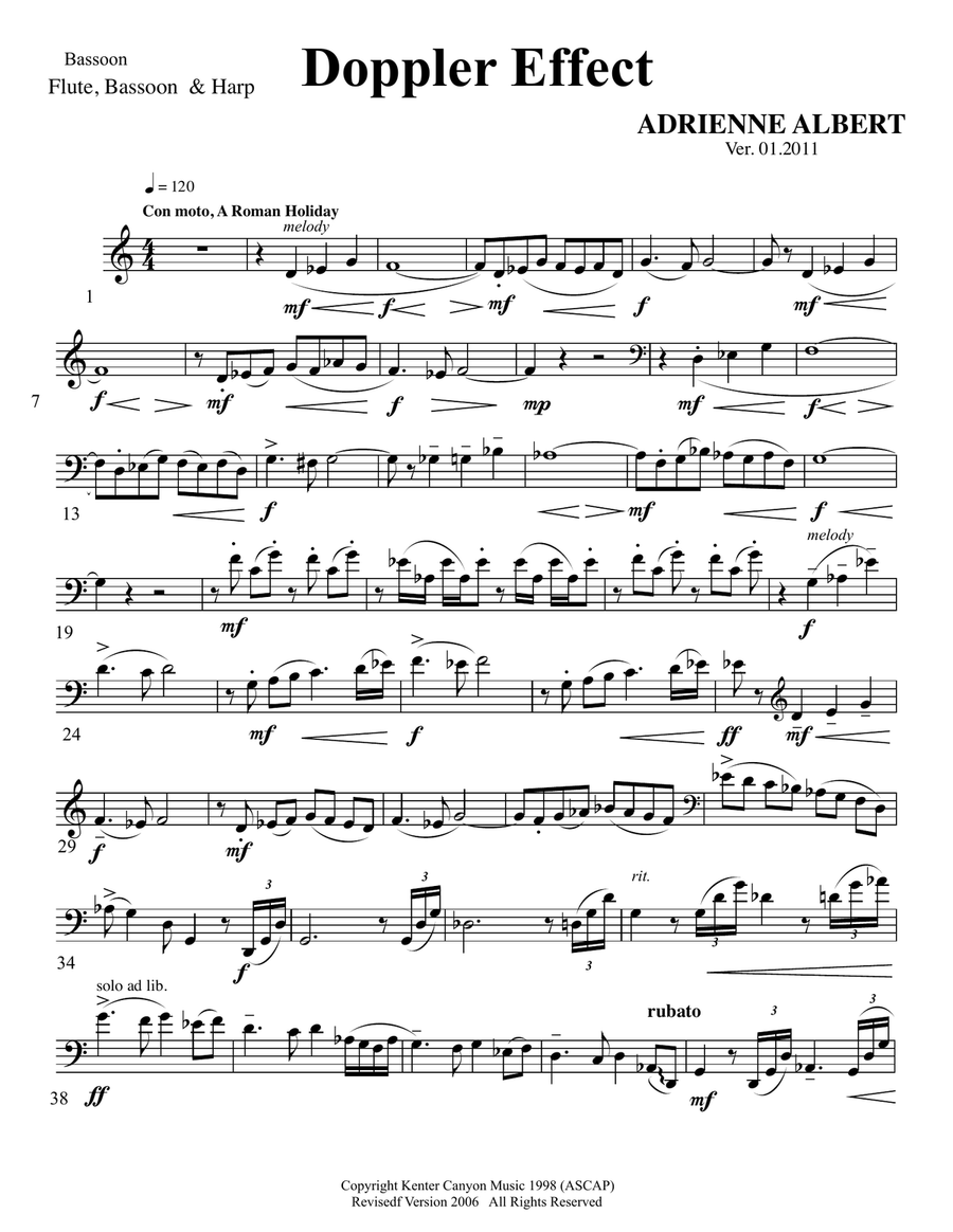 DOPPLER EFFECT for flute, bassoon, and harp Woodwind Trio scores gallery preview page 1
