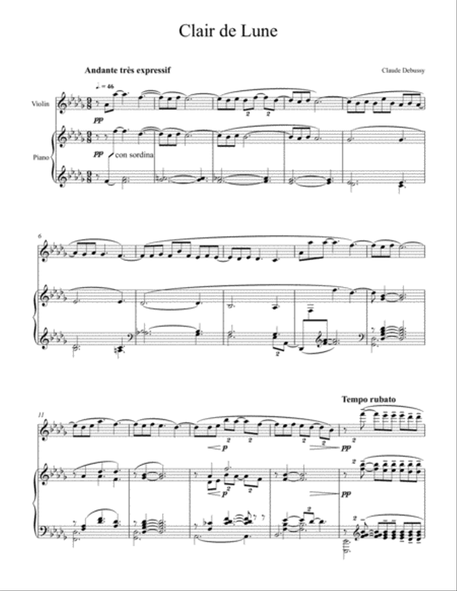 Claude Debussy - Clair de lune (Violin Solo) Violin Solo scores gallery preview page 1