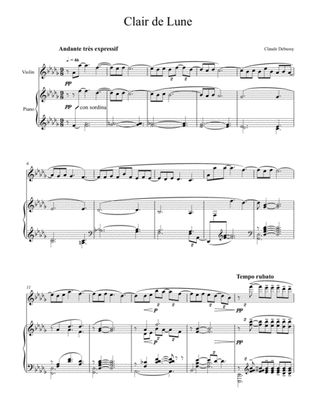 Book cover for Claude Debussy - Clair de lune (Violin Solo)