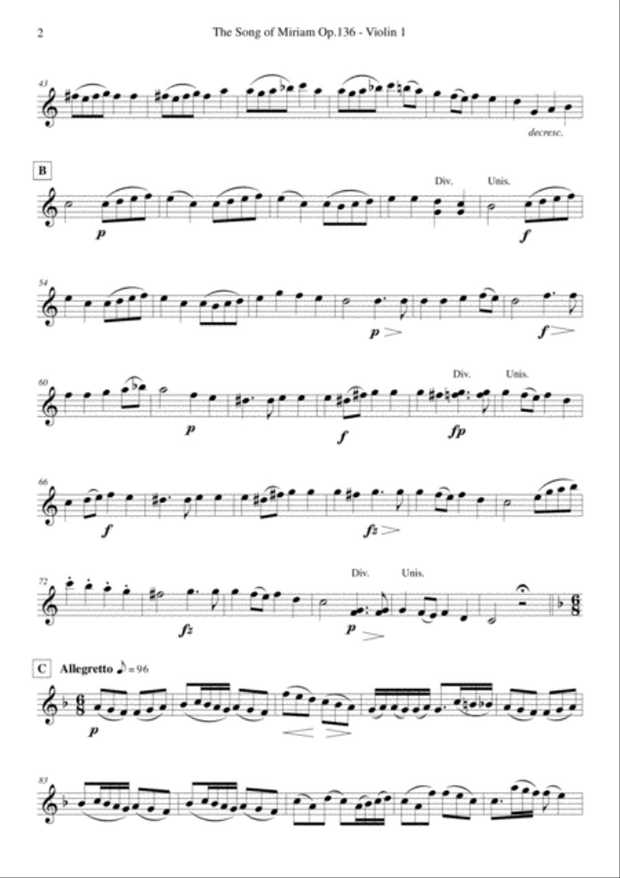 Schubert - The Song of Miriam Op.136 - Violin 1 Chamber Orchestra scores gallery preview page 2