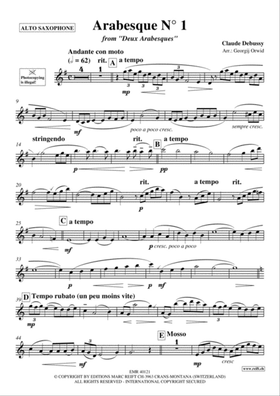 Arabesque No. 1 Alto Saxophone scores gallery preview page 2