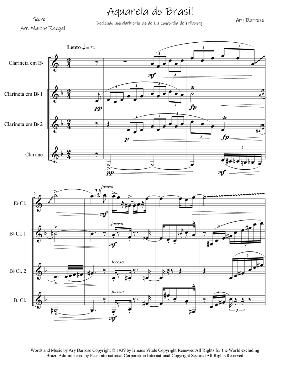 Aquarela Brasileira (aquarela Do Brasil) (brasil) Clarinet Quartet scores gallery preview page 1