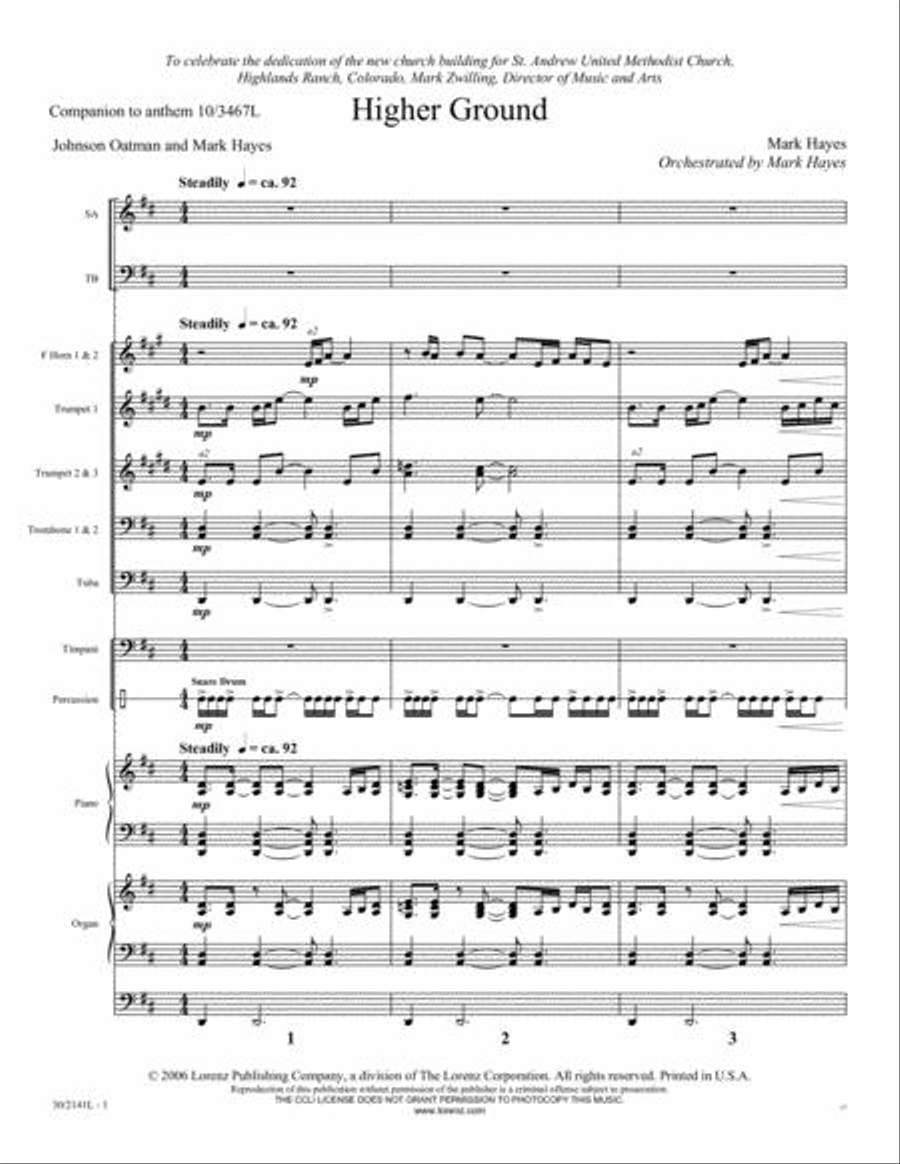 Higher Ground - Organ, Brass and Percussion Score/Parts