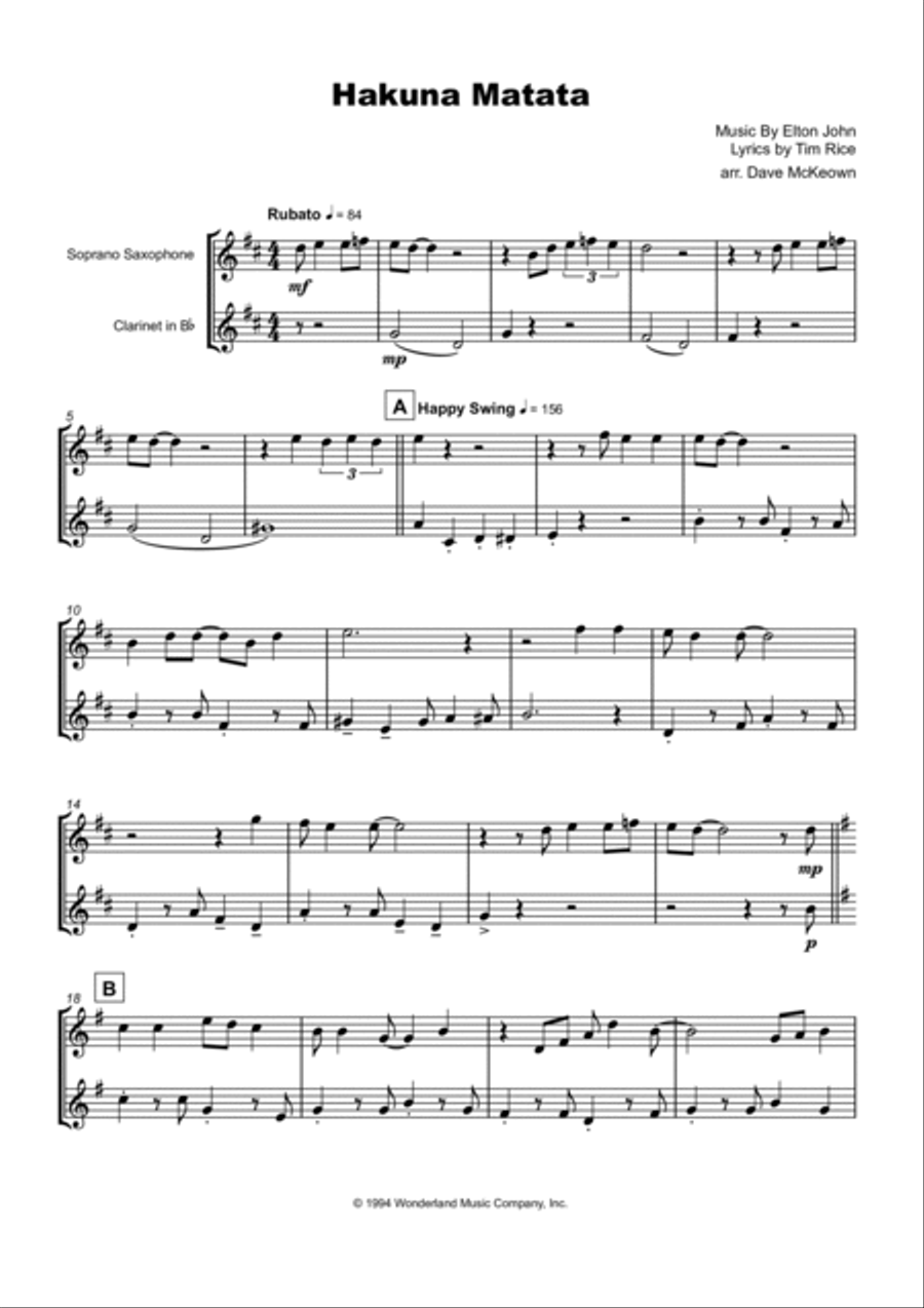 Hakuna Matata Woodwind Duet scores gallery preview page 2
