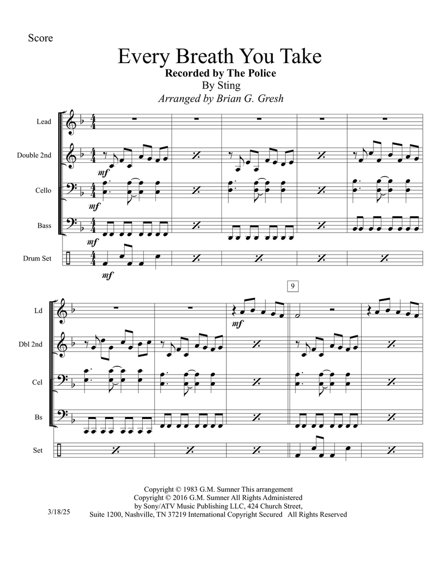 Every Breath You Take Steel Drum Band scores gallery preview page 1