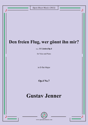 Book cover for Jenner-Den freien Flug,wer gönnt ihn mir?,in D flat Major,Op.4 No.7