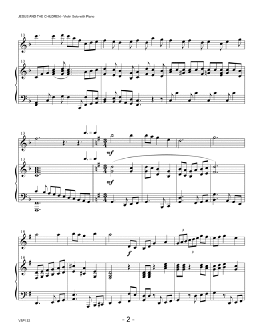 JESUS AND THE CHILDREN (medley of children's hymns) - VIOLIN SOLO with Piano Accompaniment Violin Solo scores gallery preview page 2