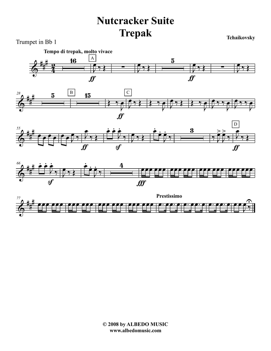 Tchaikovsky Nutcracker Suite - Trumpet in Bb 1 (Transposed Part), Op.71a B-Flat Trumpet scores gallery preview page 3