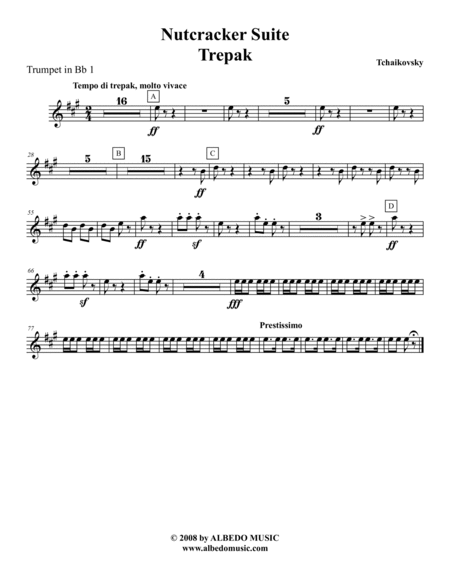 Tchaikovsky Nutcracker Suite - Trumpet in Bb 1 (Transposed Part), Op.71a